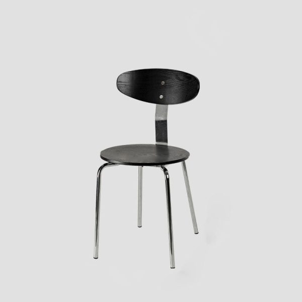 Modern Minimalist Round Wood Iron Dining Chair Four Legs Backrest For Dining Room - Image 16
