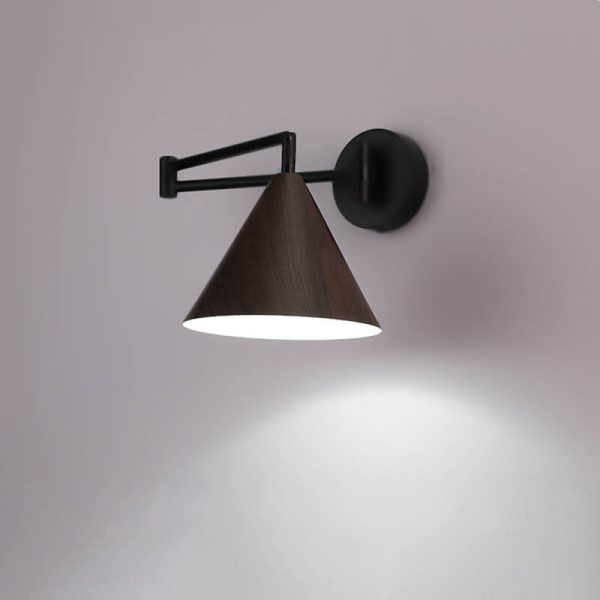 Nordic Minimalist Cone Swing Arm Wood Grain Iron 1-Light Wall Sconce Lamp - Image 14