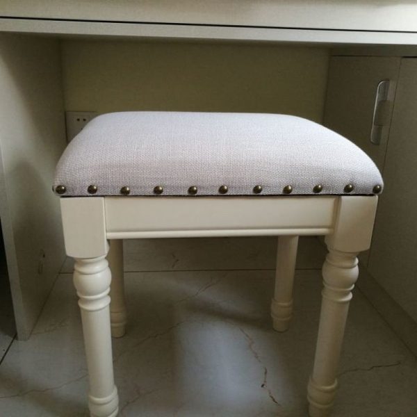 Contemporary Scandinavian Square Linen Leather Solid Wood Vanity Stool Backless Armless For Bedroom - Image 13
