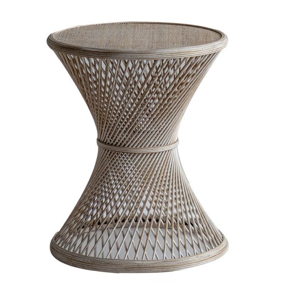 Traditional Japanese Round Rattan End Table 1-Tier For Living Room - Image 20