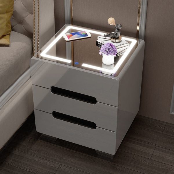 Modern Minimalist Rectangular Table Top Metal High Density Panel Nightstand 3-Drawer For Bedroom - Image 3