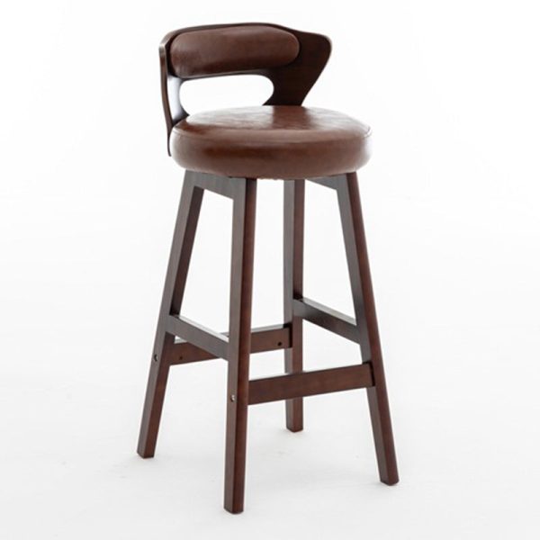 Modern Simplicity Round PU Leather Wood Bar Stool Low Back Footrest For Dining Room - Image 13
