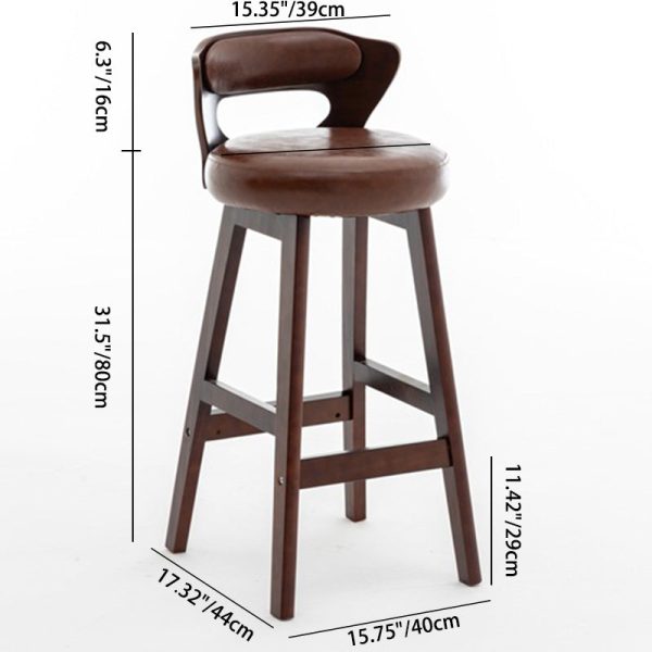 Modern Simplicity Round PU Leather Wood Bar Stool Low Back Footrest For Dining Room - Image 5