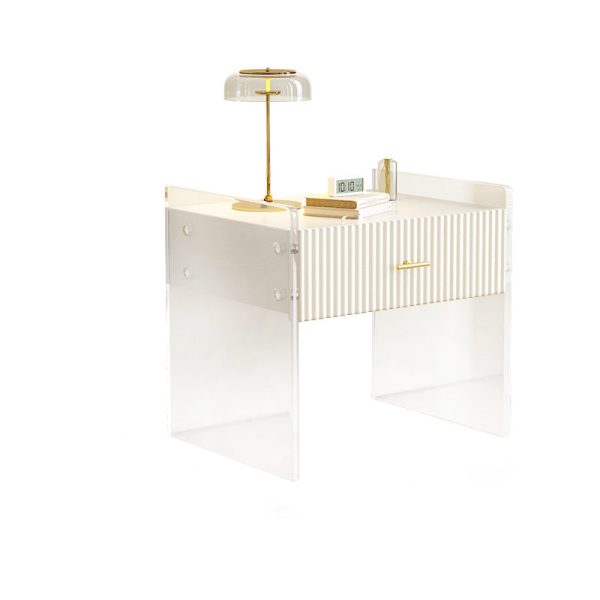 Modern Luxury Rectangular Table Top Acrylic Tempered Glass Solid Wood Nightstand 1-Drawer For Bedroom - Image 14