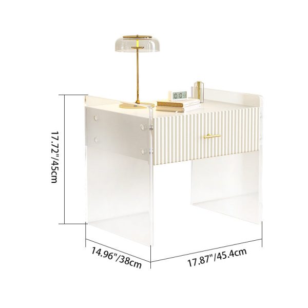 Modern Luxury Rectangular Table Top Acrylic Tempered Glass Solid Wood Nightstand 1-Drawer For Bedroom - Image 4