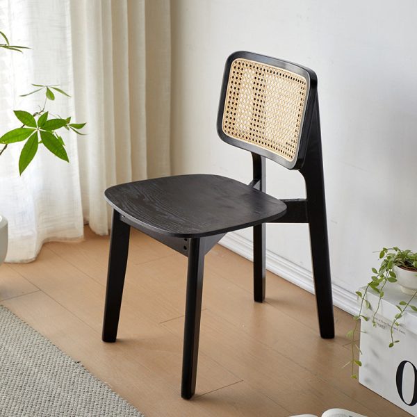Modern Minimalist Skeleton Square Back Solid Wood Rattan Dining Chair Backrest For Dining Room - Image 15