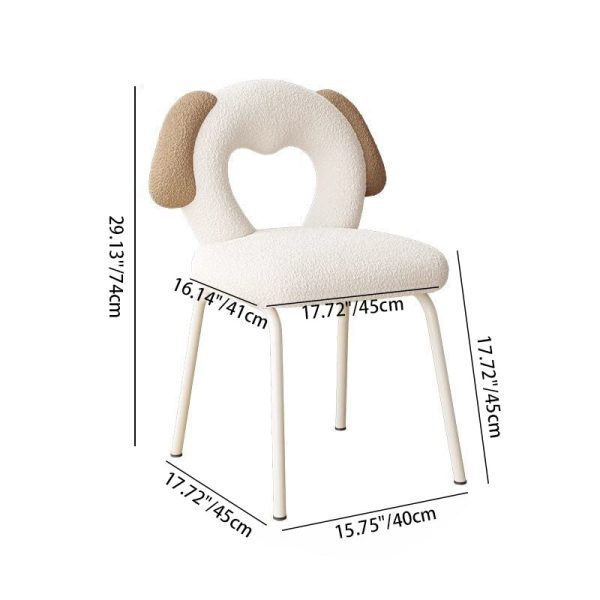 Modern Art Deco Hollow Dog Square Lambswool Wood Metal Vanity Stool Backrest Armless For Bedroom - Image 4