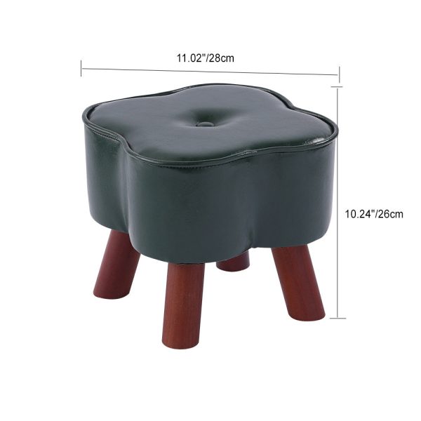 Modern Art Deco Clover Round Oil Wax Leather Solid Wood Footstool Backless Armless For Living Room - Image 4