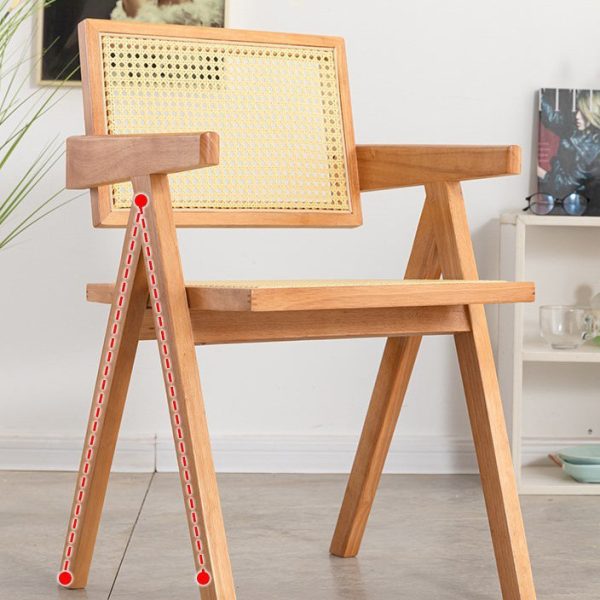 Modern Minimalist Square Solid Wood Rattan Dining Chair Four Legs Backrest Armrest For Dining Room - Image 8