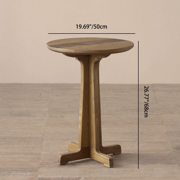 Traditional Vintage Round Distressed Wood End Table For Living Room - Image 3
