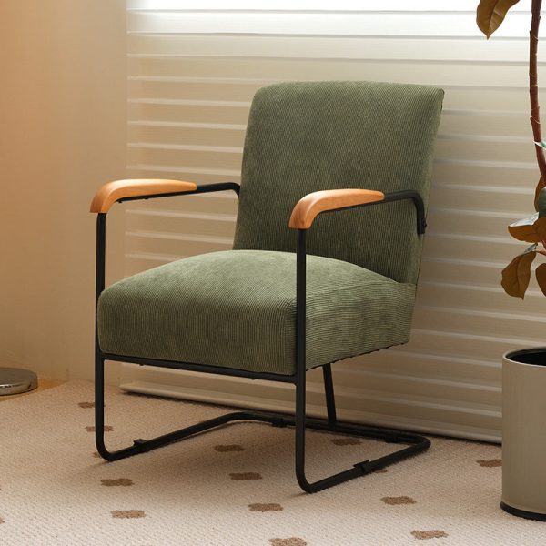 Contemporary Scandinavian Square Cushion Corduroy Solid Wood Carbon Steel Accent Chair Backrest Armrest For Living Room - Image 22