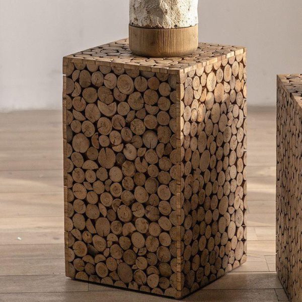 Traditional Vintage Geometric Cuboid Solid Wood End Table For Living Room - Image 3