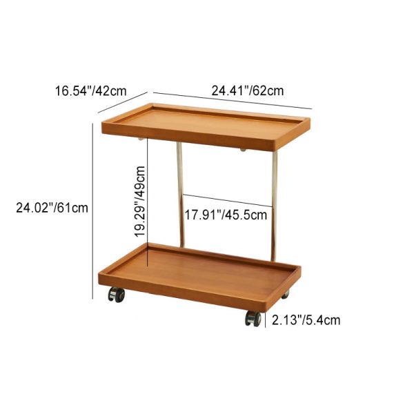 Modern Minimalist Square Wood Metal End Table Two Tier Wheels For Living Room - Image 5