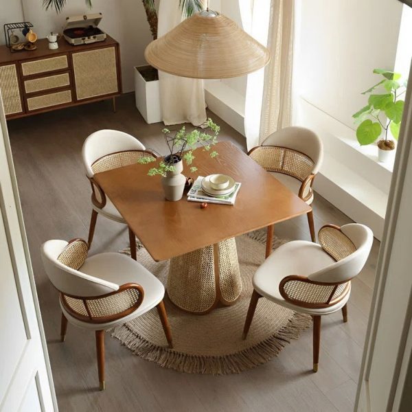 Contemporary Nordic Weaving Ash Wood Rattan Fabric Sponge Round Dining Chair Backrest For Dining Room - Image 2