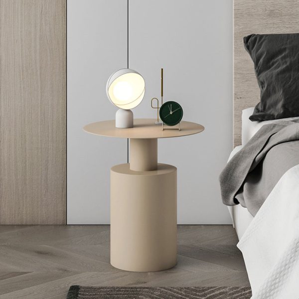 Modern Minimalist Round Cylinder Iron Nightstand 1-Tray For Bedside - Image 2