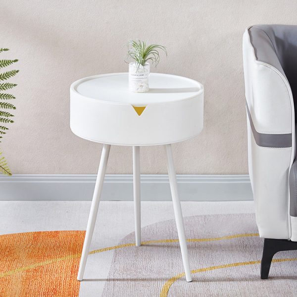 Modern Minimalist Round Tripod Plastic Nightstand 1-Storage For Bedroom - Image 12