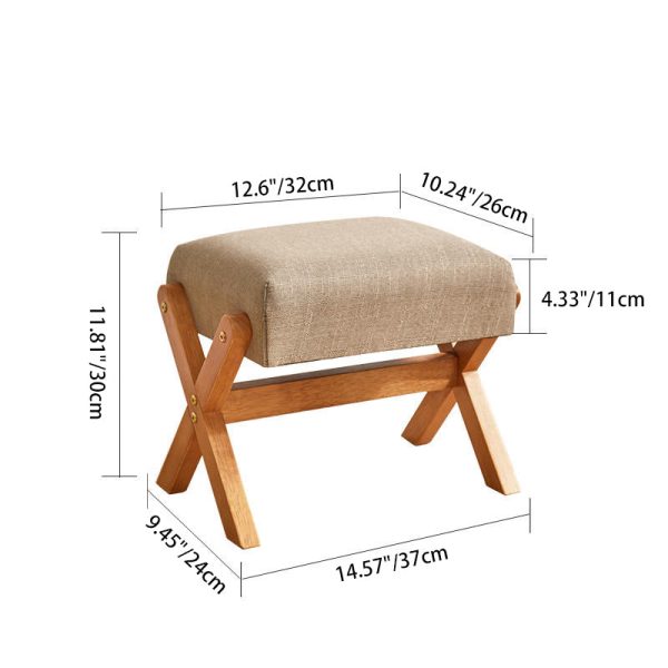 Contemporary Simplicity Wood Linen X-Shaped Legs Footstool Backless Armless For Entryways - Image 4