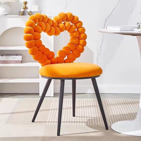 Contemporary Scandinavian Velvet Sponge Metal Heart Ball Round Vanity Stool Backrest For Bedroom - Image 11