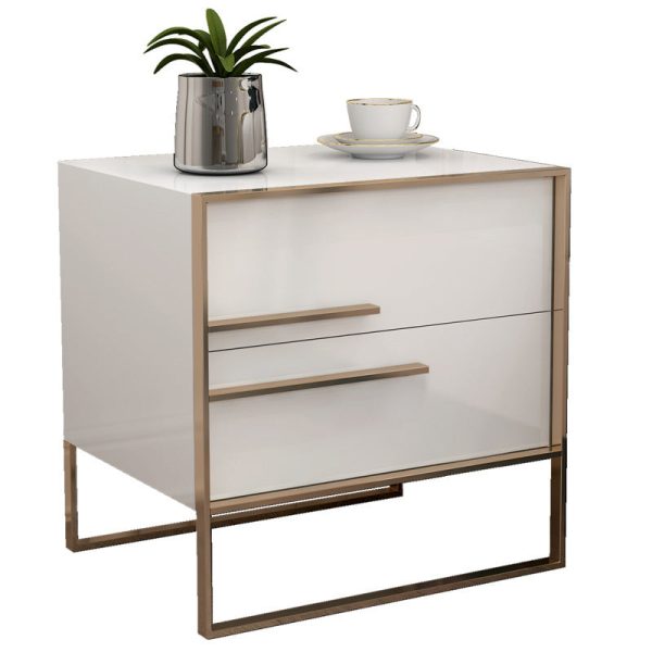 Modern Simplicity Cubic Solid Wood Stainless Steel Frame Nightstand 2-Drawer For Bedroom - Image 17