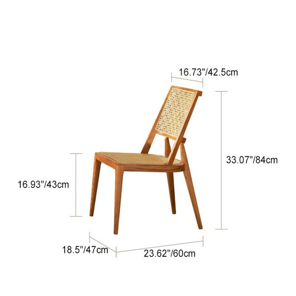 Traditional Vintage Rattan Weaving Wood Frame Dining Chair Backrest For Dining Room - Image 5