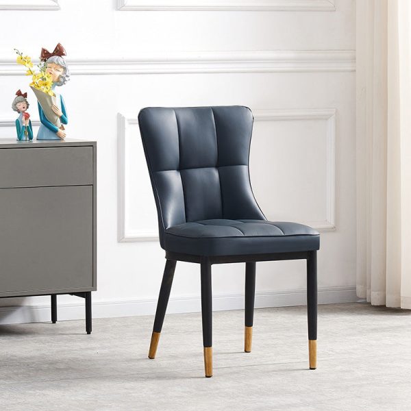 Contemporary Nordic Square Lattice Upholstered Leather Carbon Steel Dining Chair Backrest For Dining Room - Image 15