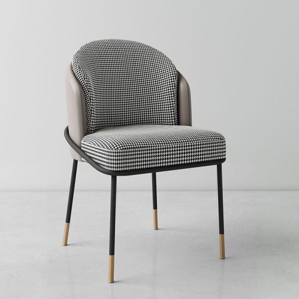 Modern Luxury Square Upholstered Curved Backrest Leather Fabric Iron Dining Chair For Dining Room - Image 11