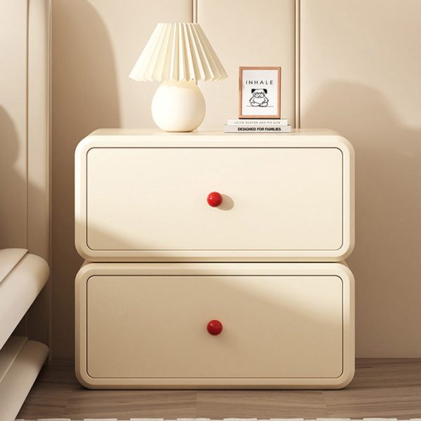 Modern Minimalist Square Tabletop Solid Wood Ceramic Cat Scratch Leather Nightstand 2-Drawer For Bedroom - Image 14