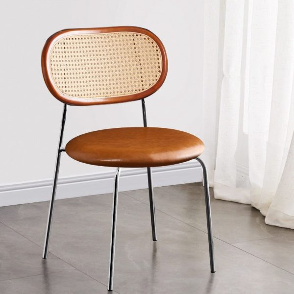 Contemporary Vintage Round Rectangular Solid Wood Metal Leather Dining Chair Backrest For Dining Room - Image 13