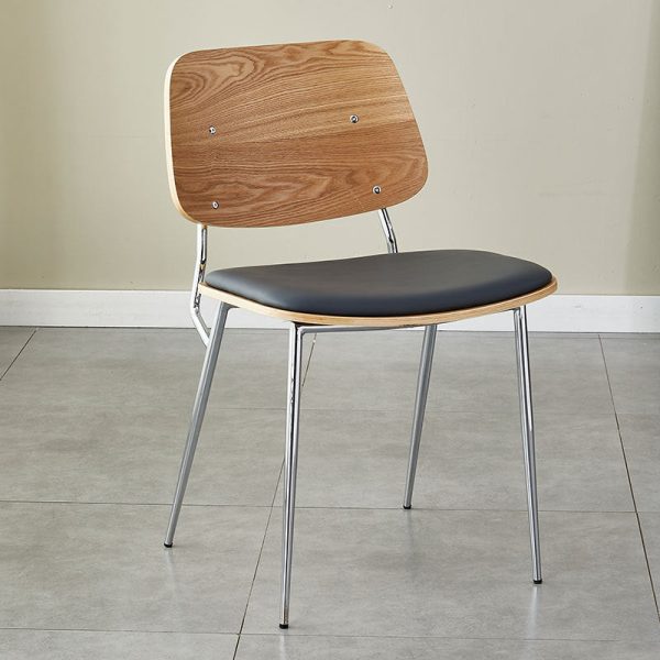 Contemporary Scandinavian Square Leather Metal Dining Chair Backrest Armless For Dining Room - Image 18