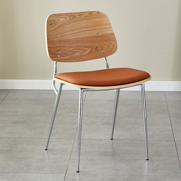 Contemporary Scandinavian Square Leather Metal Dining Chair Backrest Armless For Dining Room - Image 19