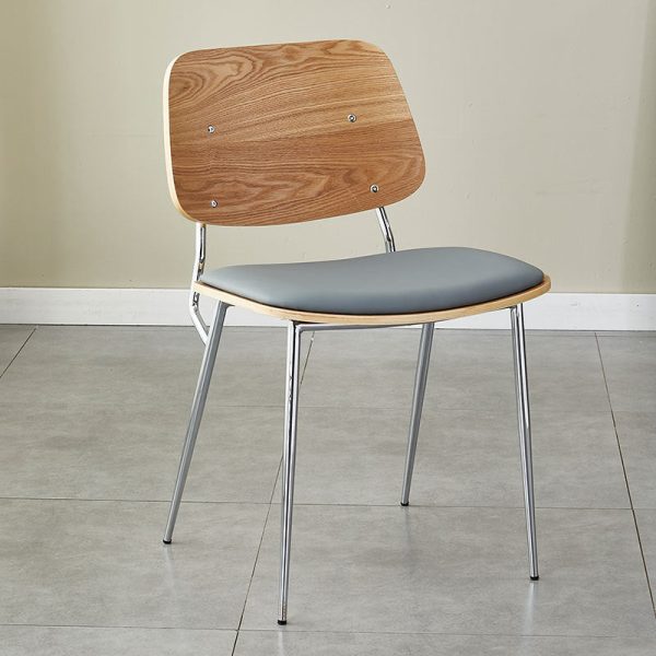 Contemporary Scandinavian Square Leather Metal Dining Chair Backrest Armless For Dining Room - Image 16