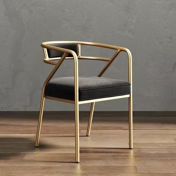Contemporary Industrial Square Upholstered Suede Fabric Leather Iron Dining Chair Curved Backrest Armrest for Dining Room - Image 27