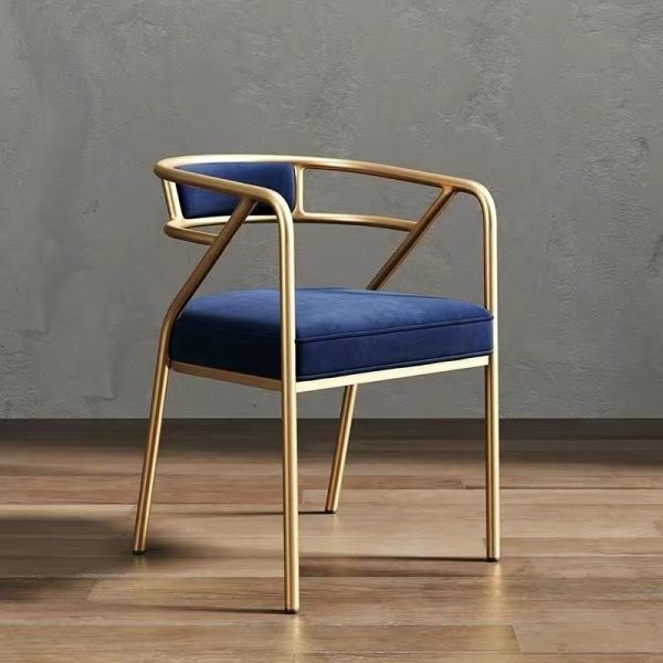 Contemporary Industrial Square Upholstered Suede Fabric Leather Iron Dining Chair Curved Backrest Armrest for Dining Room - Image 29