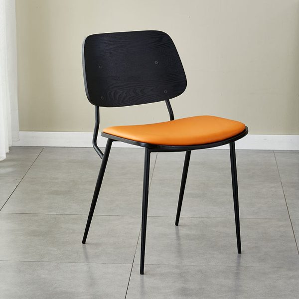 Contemporary Scandinavian Square Leather Metal Dining Chair Backrest Armless For Dining Room - Image 34