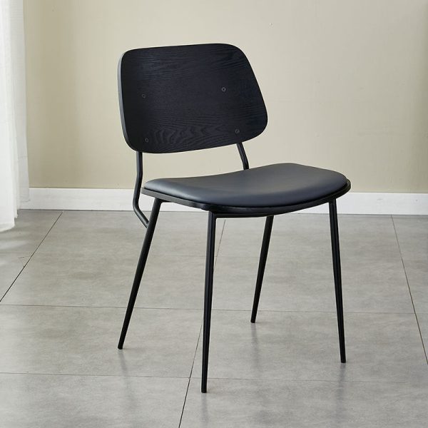Contemporary Scandinavian Square Leather Metal Dining Chair Backrest Armless For Dining Room - Image 35