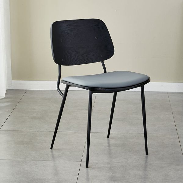 Contemporary Scandinavian Square Leather Metal Dining Chair Backrest Armless For Dining Room - Image 37