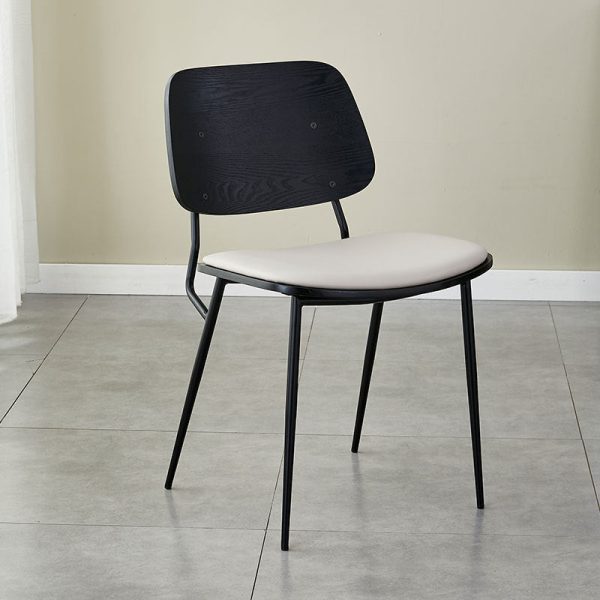 Contemporary Scandinavian Square Leather Metal Dining Chair Backrest Armless For Dining Room - Image 30