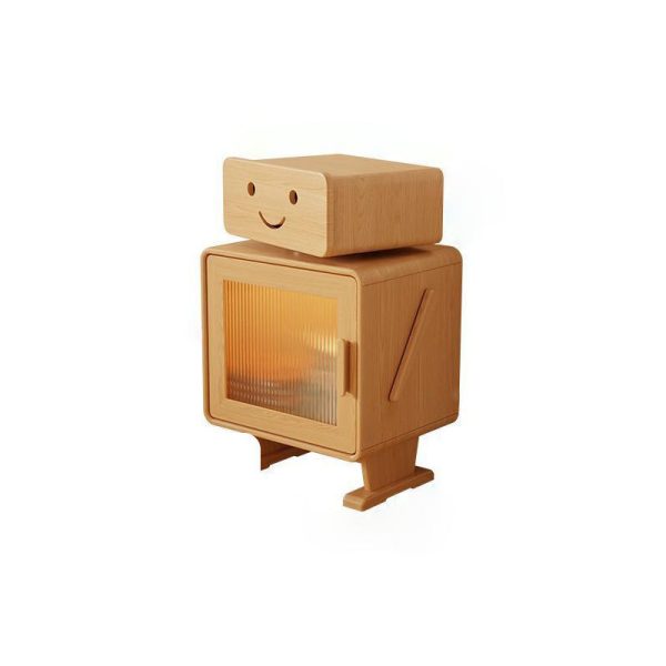 Contemporary Creative Square Rubberwood Glass Metal Nightstand 2-Cabinet For Bedroom - Image 32