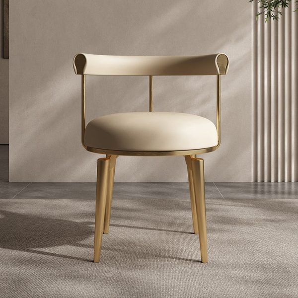 Contemporary Nordic Round Upholstered Leather Stainless Steel Dining Chair Curved Backrest For Dining Room - Image 3