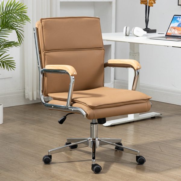Modern Minimalist Square Upholstered PU Leather Stainless Steel Desk Chair Backrest Armrest For Home Office - Image 3