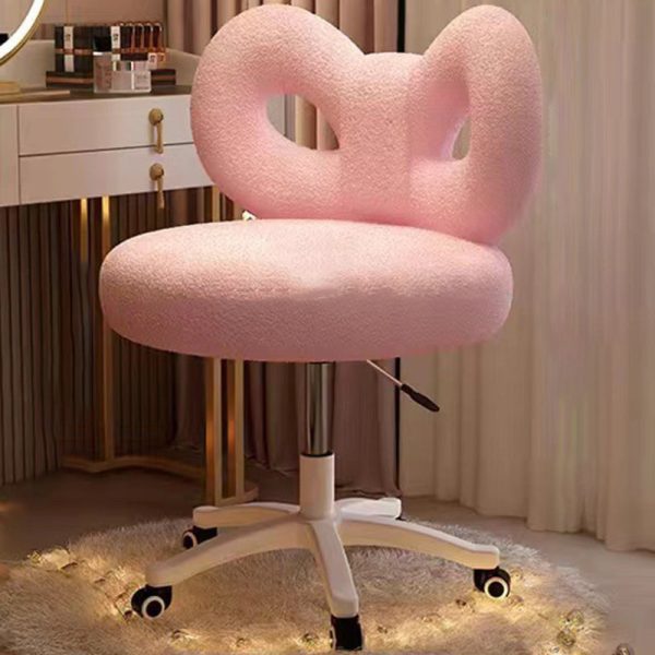 Modern Art Deco Butterfly Knot Round Lambswool Leather Metal Vanity Stool Backrest Armless For Bedroom - Image 13