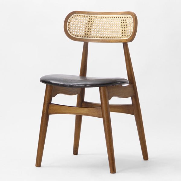 Traditional Japanese Square Faux Leather Upholstered Wood Splayed Legs Dining Chair Backrest For Dining Room - Image 9