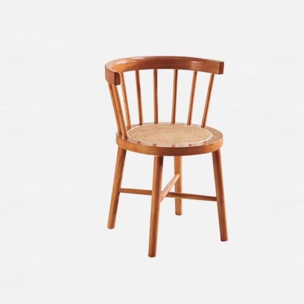 Contemporary Nordic Round Rubberwood Rattan Dining Chair Backrest For Dining Room - Image 11