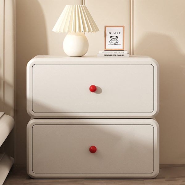 Modern Minimalist Square Tabletop Solid Wood Ceramic Cat Scratch Leather Nightstand 2-Drawer For Bedroom - Image 15