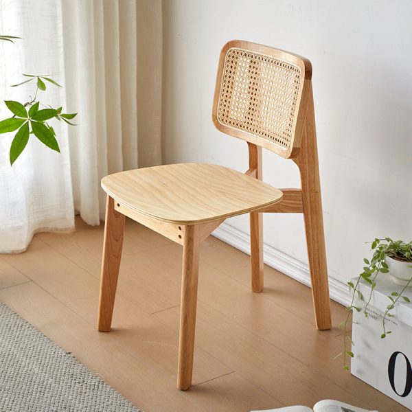 Modern Minimalist Skeleton Square Back Solid Wood Rattan Dining Chair Backrest For Dining Room - Image 16