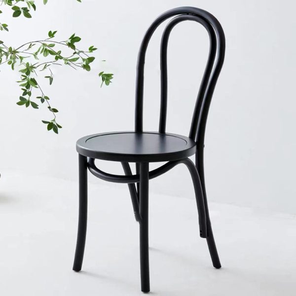 Traditional Vintage Curved Frame Solid Wood Wicker Dining Chair Backrest For Dining Room - Image 17