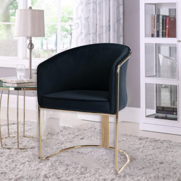 Modern Luxury Half Round Curved Leather Metal Frame Dining Chair Backrest Armrest For Dining Room - Image 2