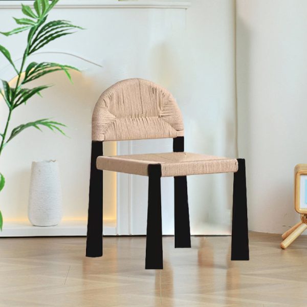 Traditional Vintage Square Wood Rattan Chair Backrest Armless For Living Room - Image 3