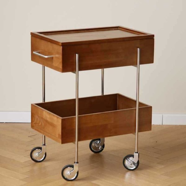 Contemporary Retro Rectangular Wood Stainless Steel Side Table 2-Tier Movable For Living Room - Image 2