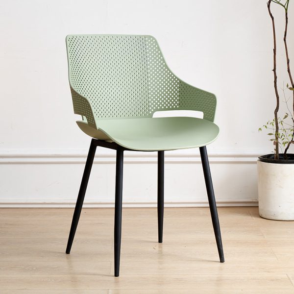 Modern Minimalist Square Hollowed Out Dots Backrest Plastic Iron Dining Chair Armrest For Dining Room - Image 15